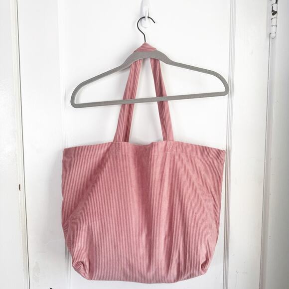 Sezane Tote Bag Pink La Maille Ribbed Corduroy Double Handle Lined Rectangular - Picture 6 of 12